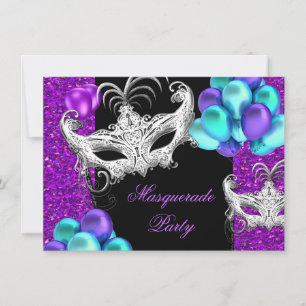 Invitation Masquerade Purple Turquoise Blue Parties scintilla