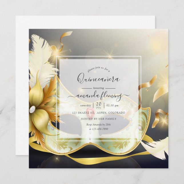 Invitation Masquerade Quinceañera (Devant / Derrière)