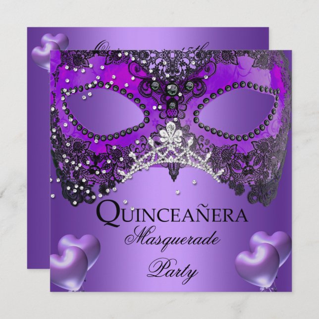 Invitation Masquerade Quinceanera 15 Anniversaire violet (Devant / Derrière)