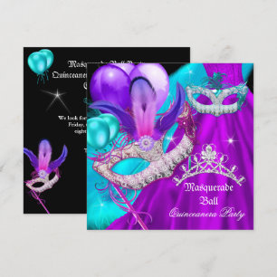 Invitation Masquerade Quinceañera 15 Masks de Fête Sarcelle V