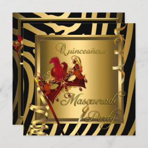 Invitation Masquerade Quinceanera 15 Zebra Red Anniversaire