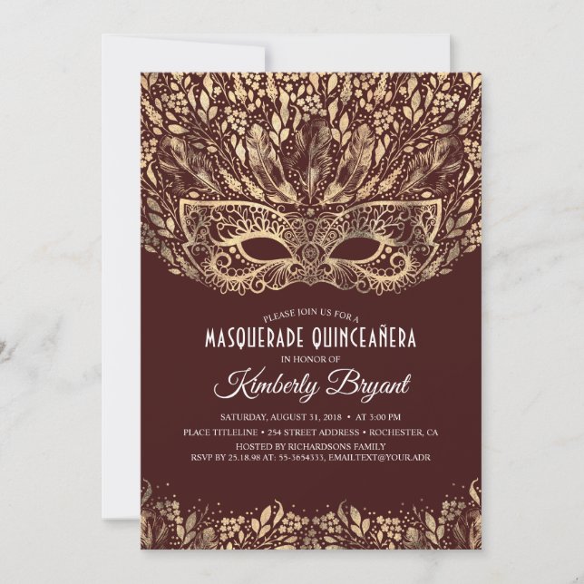INVITATION MASQUERADE QUINCEANERA 15ÈME ANNIVERSAIRE (Devant)