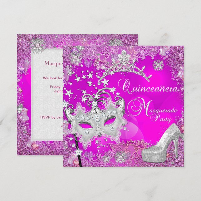 Invitation Masquerade Quinceanera 15ème Parti Tiara Chaussure (Devant / Derrière)