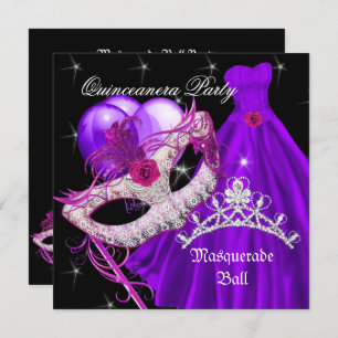 Invitation Masquerade Quinceanera Anniversaire violet