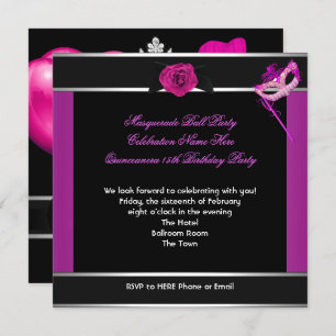 Invitation Masquerade Quinceanera fête d'anniversaire rose