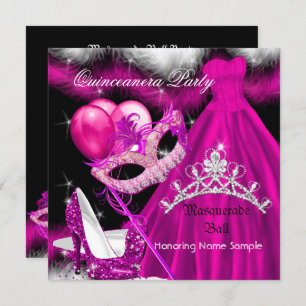 Invitation Masquerade Quinceanera fête d'anniversaire rose 3