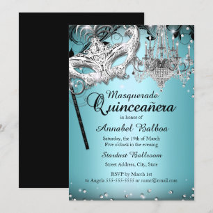 Invitation Masquerade Quinceañera Lustre Bleu
