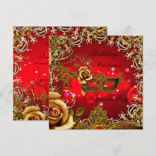 Invitation Masquerade Red Gold Masque fête d'anniversaire