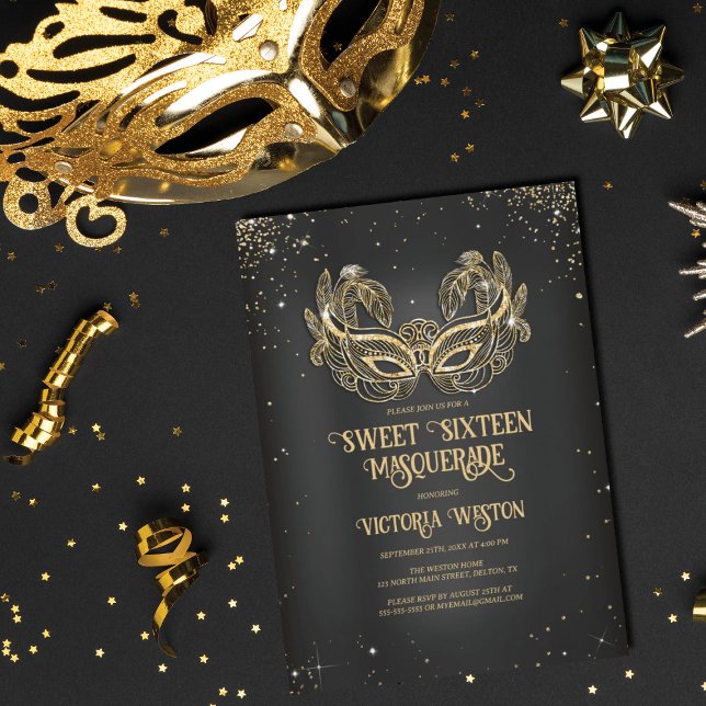 Invitation Masquerade Sparkly Gold Parties scintillant Black  (Créateur téléchargé)