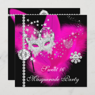 Invitation Masquerade Sweet 16 Chaud rose noir masque de plum