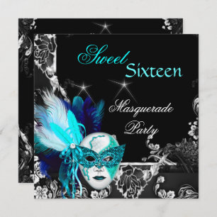 Invitation Masquerade Sweet 16 Masque Turquoise Blue Black Pa