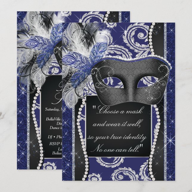 Invitation Masquerade Sweet 16 Party, Mis Quince Anos (Devant / Derrière)