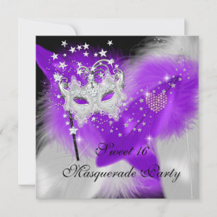 Invitation Masquerade Sweet 16 Purple Blanc Mask