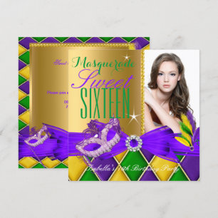 Invitation Masquerade Sweet 16 Purple Green Gold