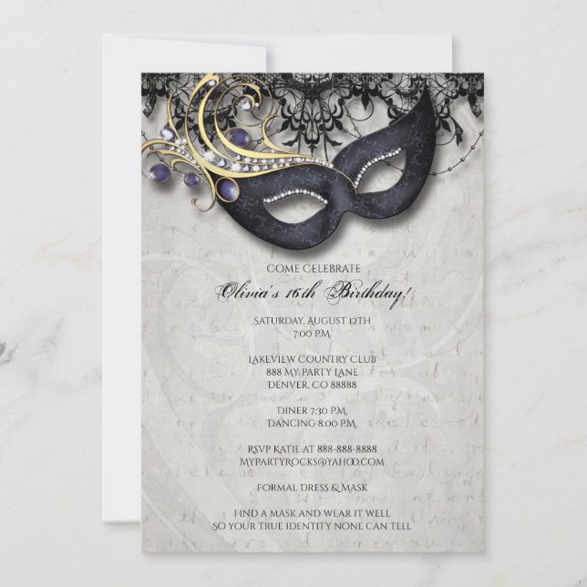 Invitation Masquerade Sweet sixteen (Devant)
