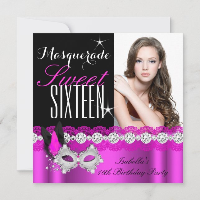 Invitation Masquerade Sweet sixteen Sweet 16 rose photo (Devant)