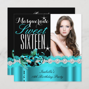 Invitation Masquerade Sweet sixteen Sweet 16 Turquoise photo 