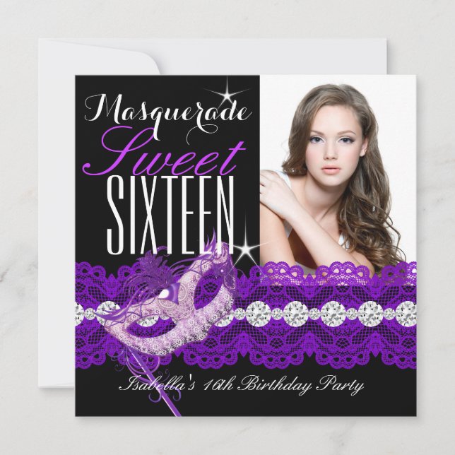 Invitation Masquerade Sweet sixteen Sweet 16 Violet photo 2 (Devant)