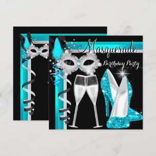 Invitation Masquerade Talons Turquoise Noir Champagne Soirée 