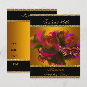 Invitation Masques de masquerade élégants et classe 40ème or 