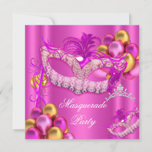 Invitation Masques de masquerade Fête d'anniversaire rose