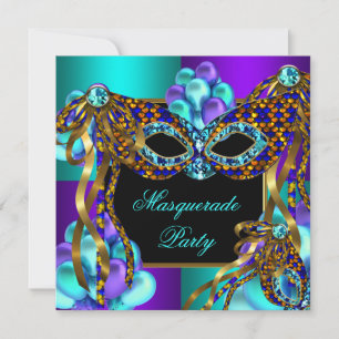 Invitation Masques de masquerade violet sarcelle bleu Fête d'