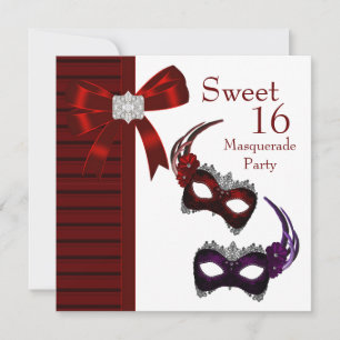 Invitation Masques de plumes rouges Sweet 16 Masquerade Party