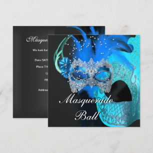 Invitation Masques Noirs Bleu Sarcelle Bal Masqué Fête