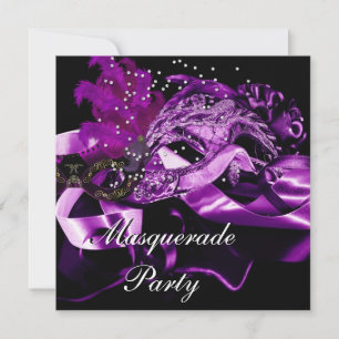 Invitation Masques noirs violets Bal en masque Fête 2