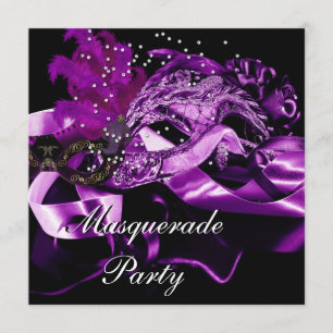 Invitation Masques noirs violets Bal masqué Fête 2