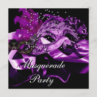 Invitation Masques noirs violets Bal masqué Fête 2