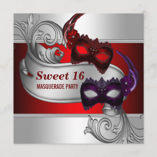 Invitation Masques Rouges Sweet 16 Soirée Masquée