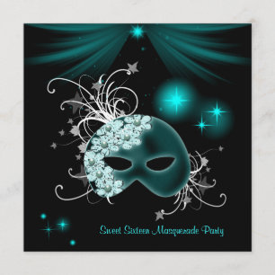 Invitation Masques sarcelle fête Sweet 16