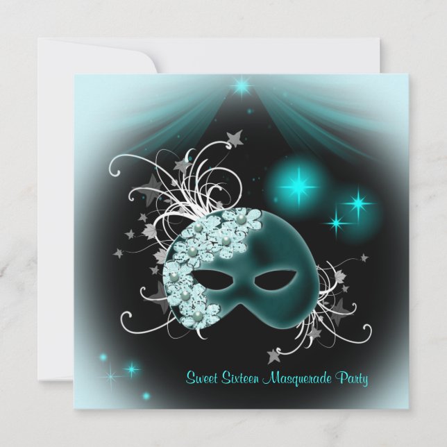 Invitation Masques turquoises Sweet 16 Masquerade Party (Devant)