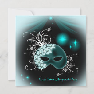 Invitation Masques turquoises Sweet 16 Masquerade Party