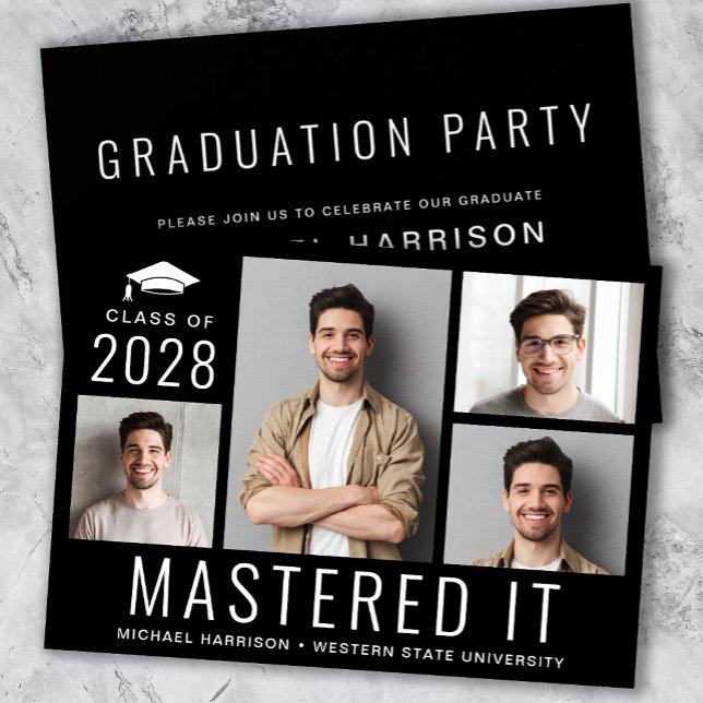 Invitation Masters Degree Photo Black Graduation Party (Créateur téléchargé)