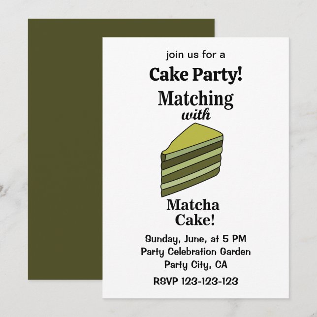 Invitation Matcha Green Cake Party drôle (Devant / Derrière)