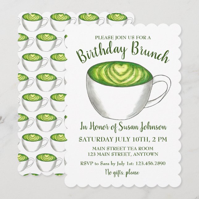 Invitation Matcha Green Tea Latte Party Anniversaire Brunch (Devant / Derrière)