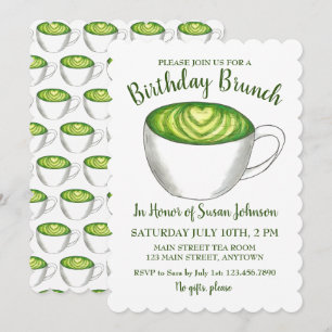 Invitation Matcha Green Tea Latte Party Anniversaire Brunch