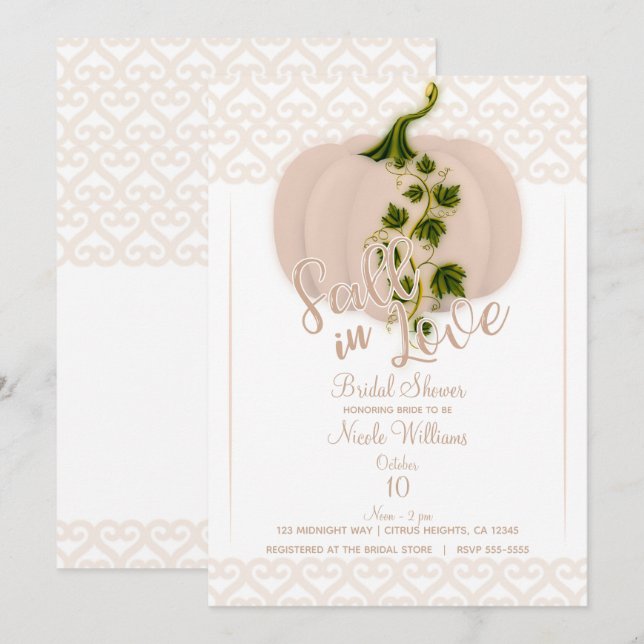 Invitation Matte rose Citrouille TOMBE AMOUR Coeurs Fête des  (Devant / Derrière)