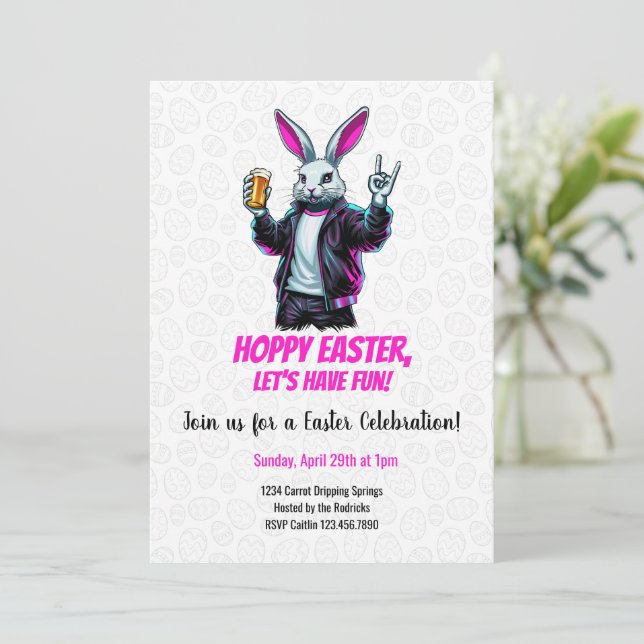 Invitation Mauvais lapin de Pâques ! Joyeuses Pâques, amusons (Debout devant)