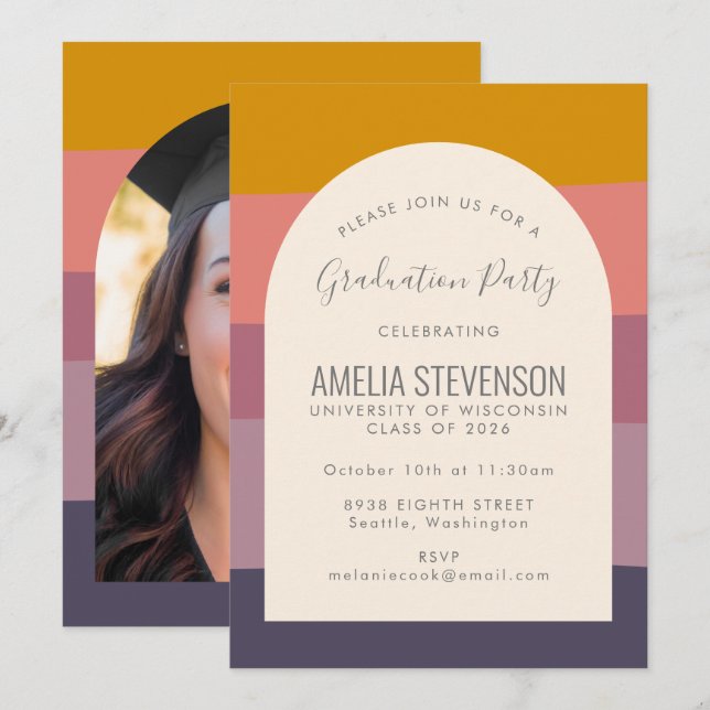 Invitation Mauve Abstraite Géométrique Partie de Graduation P (Devant / Derrière)