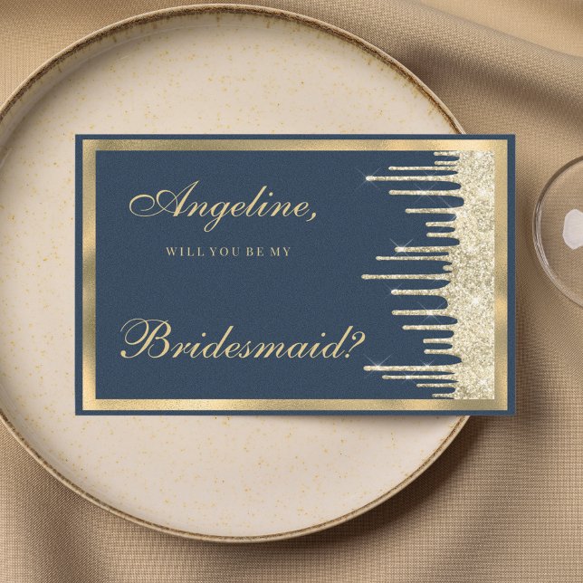 Invitation Mauve blue gold glitter drips luxury Bridesmaid  (Mauve blue gold glitter drips luxury Bridesmaid)
