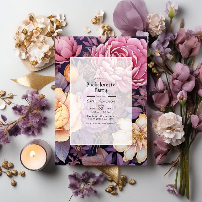 Invitation Mauve et Gold Floral Bachelorette Party (Créateur téléchargé)