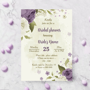 Invitation mauve fleurs blanches verdure douche nuptiale