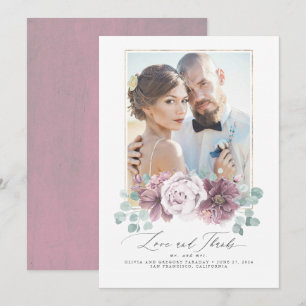 Invitation Mauve Floral Amour et Merci Mariage Merci