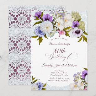 Invitation Mauve Floral Le Jardin de Grand-Mère 80ème