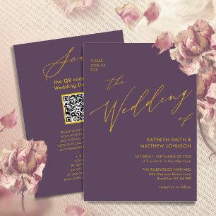 Invitation Mauve Gold QR Code Tout en un mariage élégant