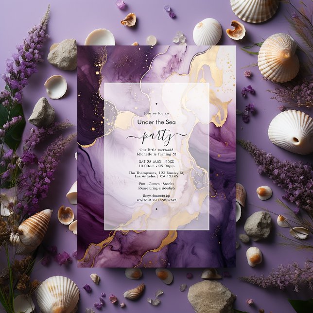 Invitation Mauve & Gold Under the Sea Mermaid Anniversaire (Créateur téléchargé)
