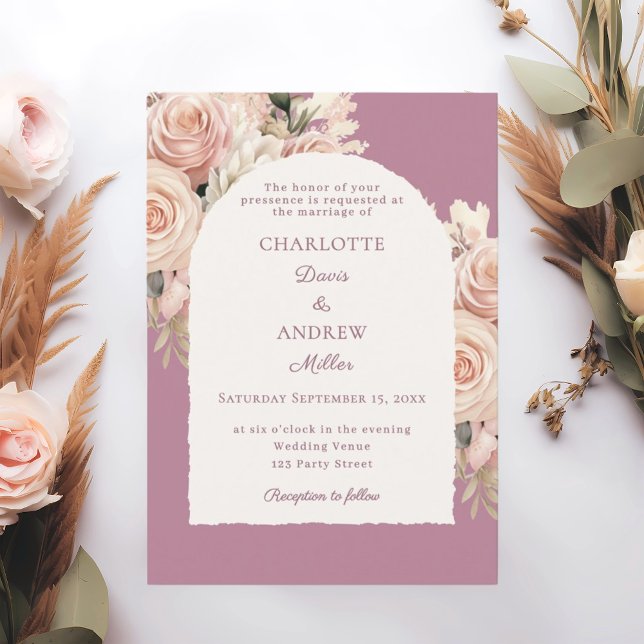 Invitation Mauve ivory dusty rose florals wedding arch (Créateur téléchargé)